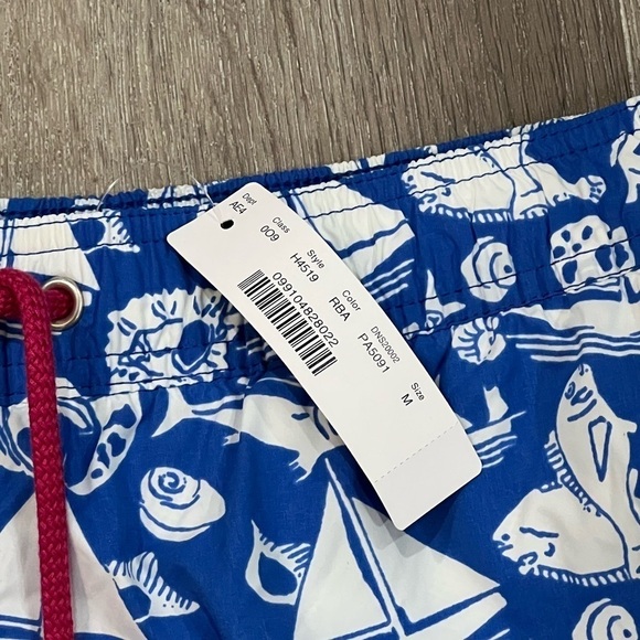 NWT J. Crew Size M 6” Stretch Swim Trunks Blue Lobster Sailboat Shell Summer - Picture 3 of 9
